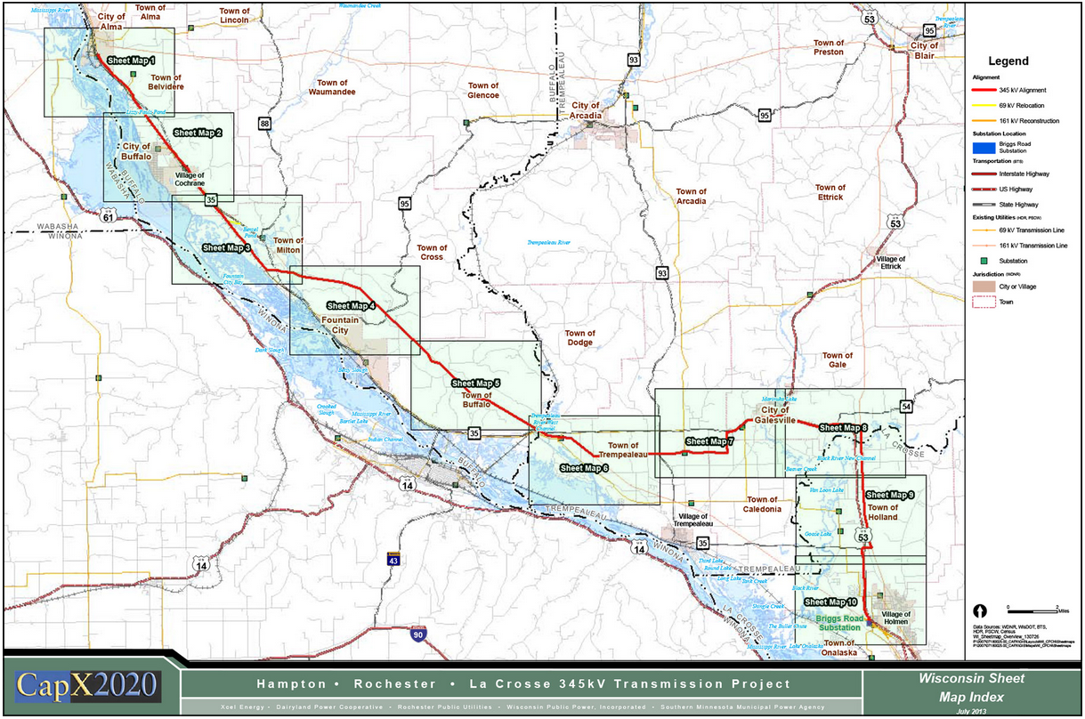 CapX2020 proposed route line in SW Wisconsin
