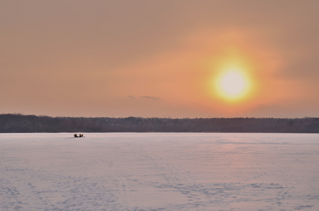 ice fishers on lake Wingra