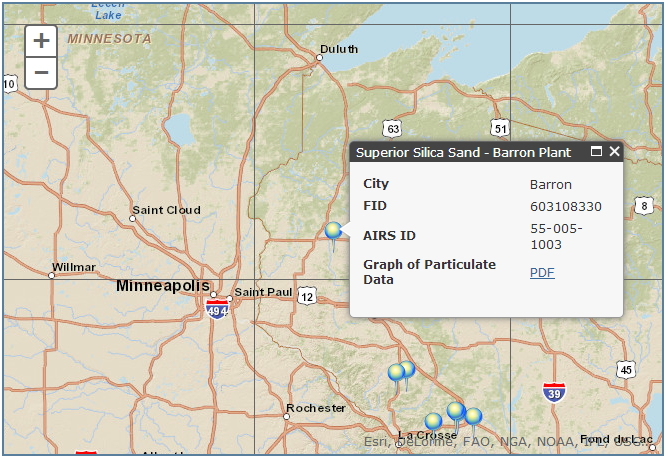 DNR sand mine air quality reporting map