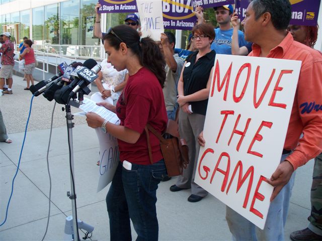 Demonstrators want baseball’s big game moved