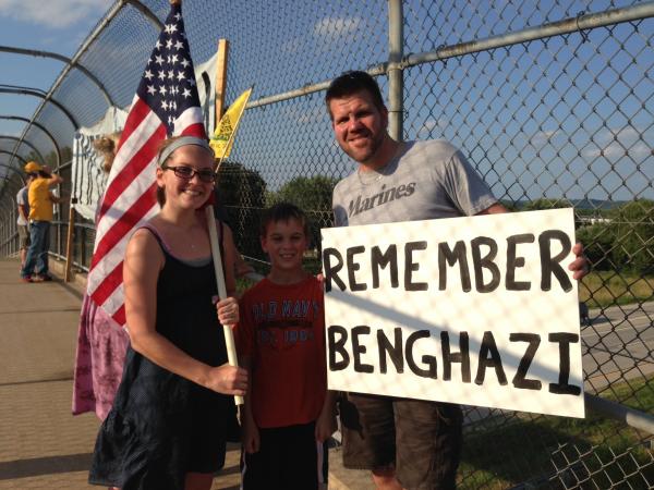Protesters on a highway overpass near La Crosse