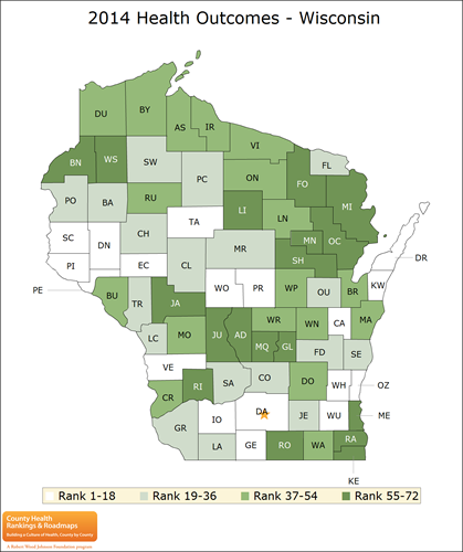 Wisconsin county health rankings, 2014