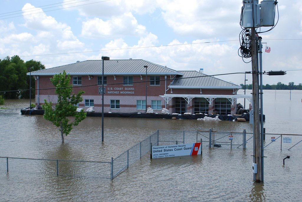U.S. Coast Guard station surrounded by Mississippi flood waters, May 2011