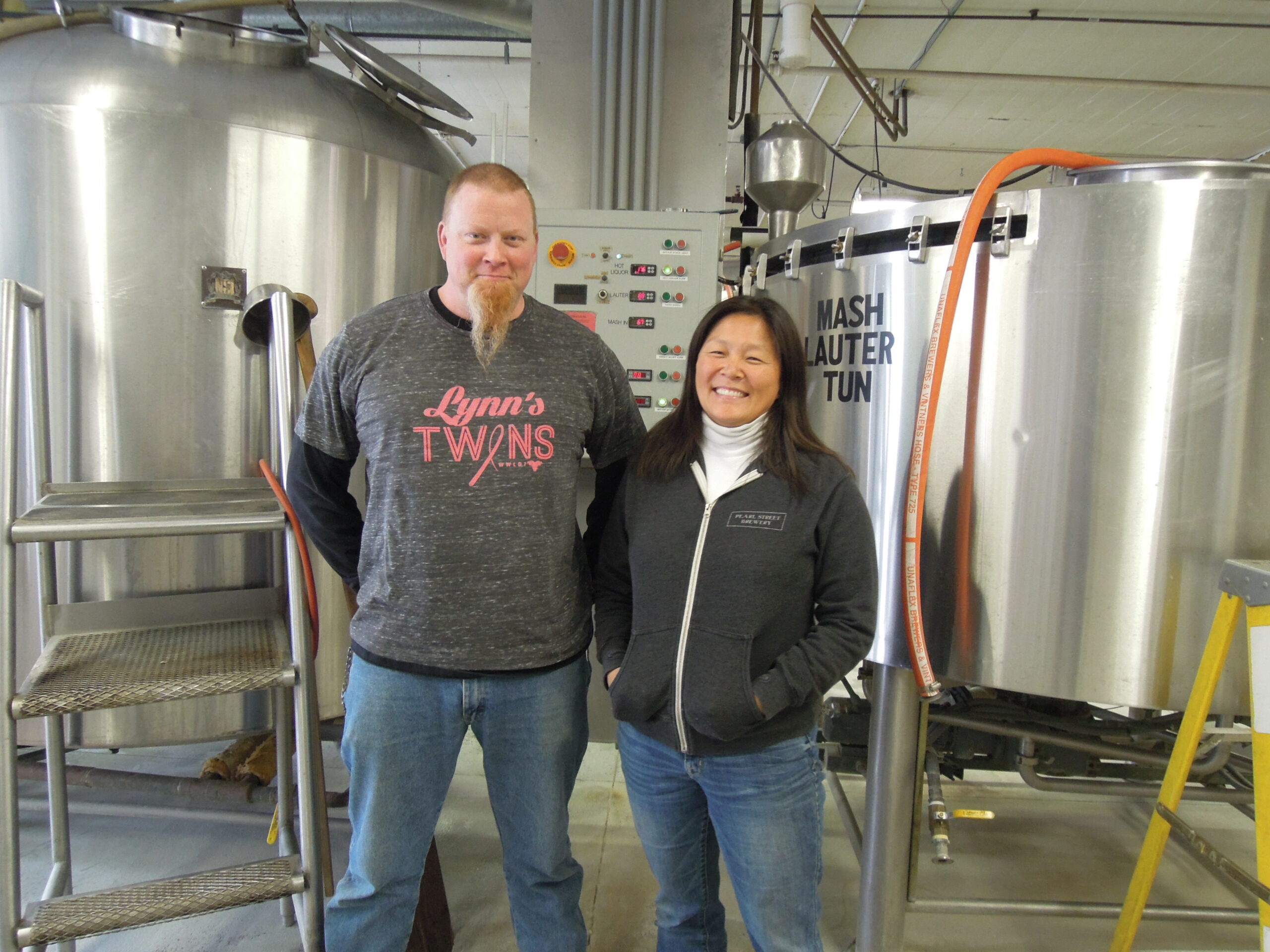Pearl Street Brewery Brewmaster Joe Katchever and Sales and Marketing Director Tami Plourde at their brewery.