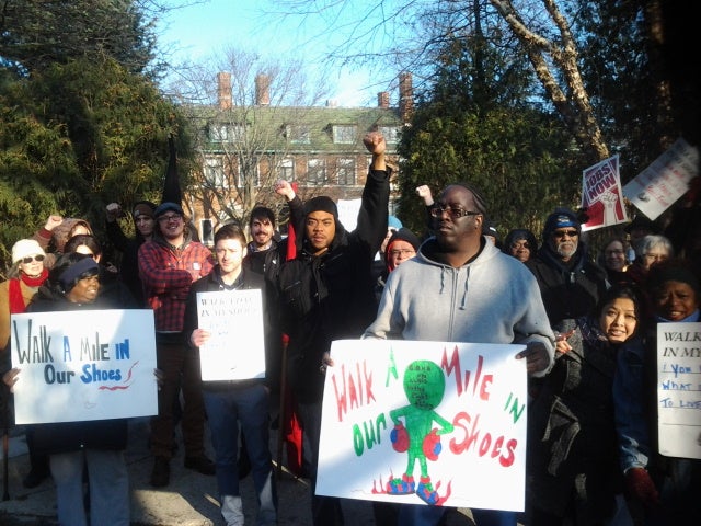 Protesters outside Milwaukee County executive Chris Abele's house