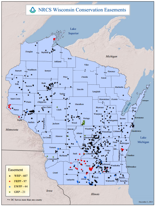 Natural Resources Conservation Service map of easements, Dec 2013