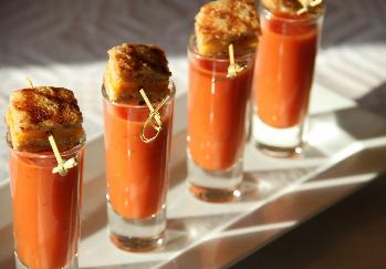 Tomato Soup Shooters with Mini-Grilled Cheese Croutons, Terri Milligan