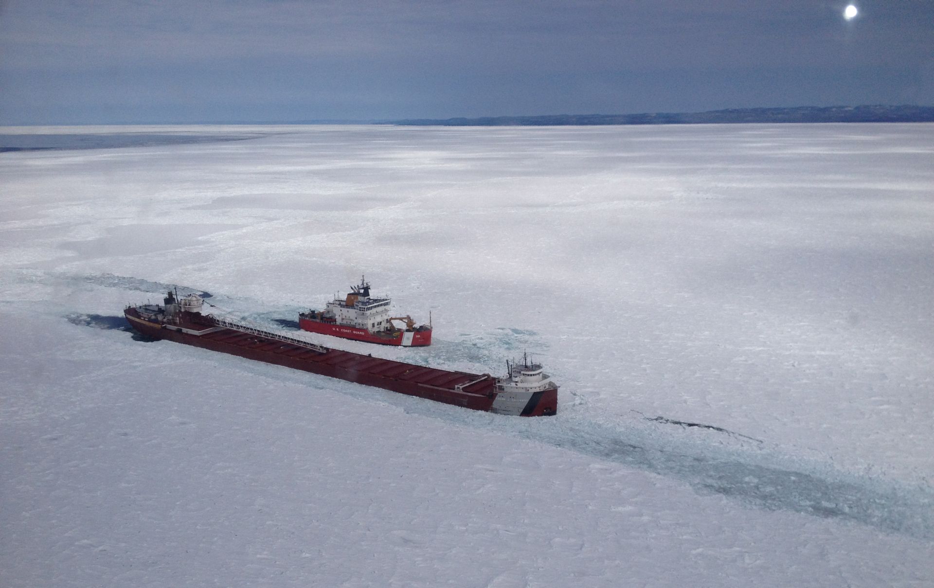 Cargo Ships Hampered By Ice On Lake Superior