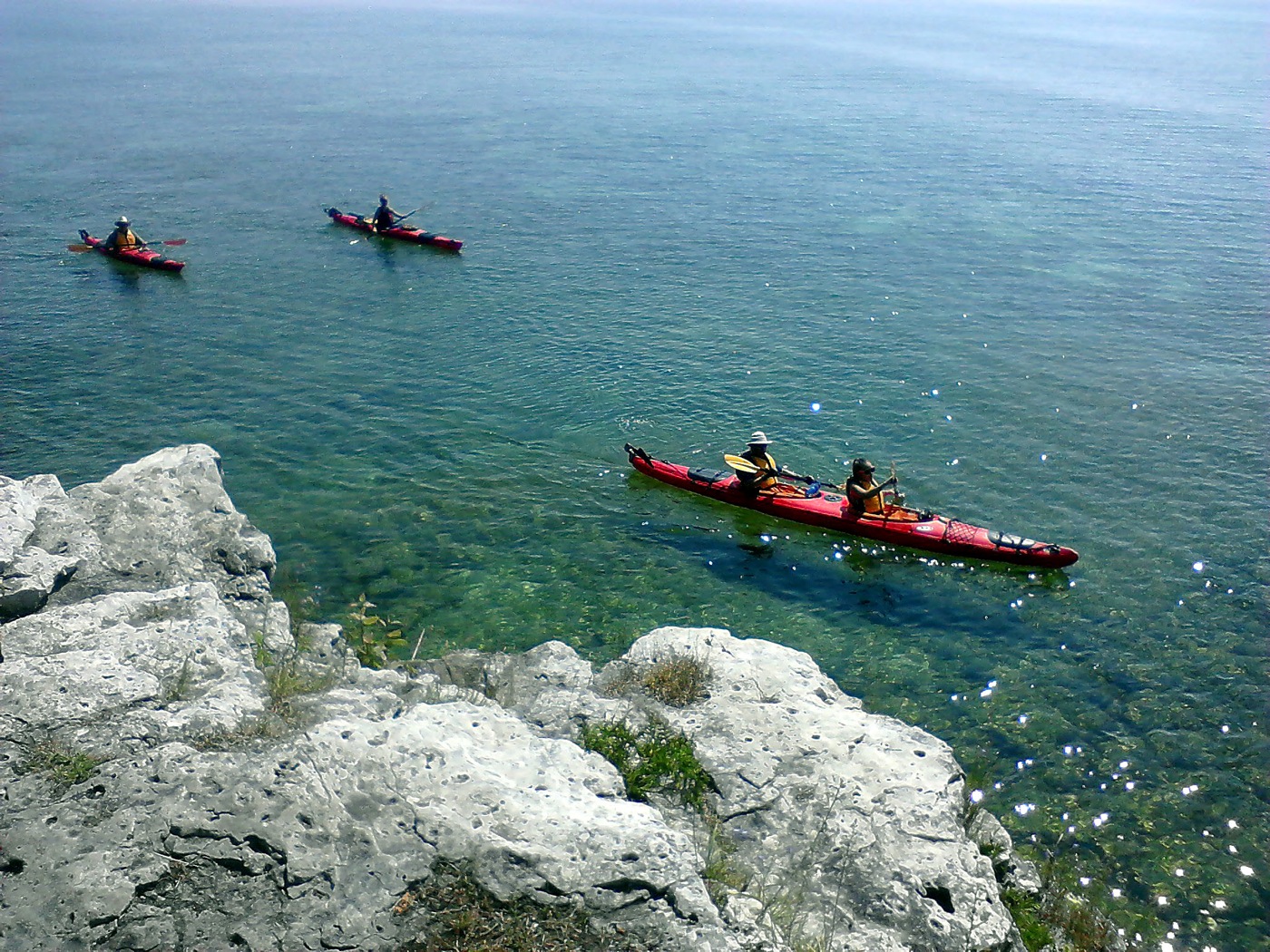 image of kayaks on lake michigan