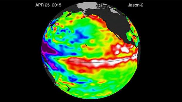 The Ocean Surface Topography Mission on the Jason-2 satellite measures oceanic topography to determine water temperature differences.