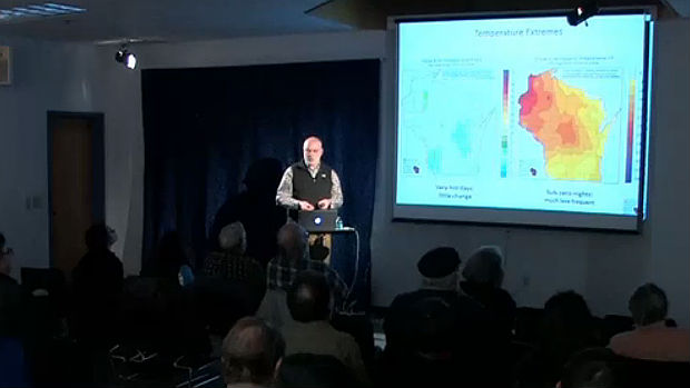 University of Wisconsin-Extension stormwater specialist David Liebl discusses climate change data in Wisconsin on February 10, 2015.