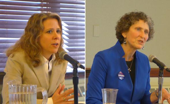 Supreme Court Justice Rebecca Bradley, left, and Appeals Court Judge JoAnne Kloppenburg. Photo: Gilman Halsted/WPR.