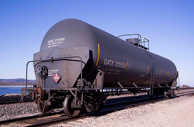 A DOT-111 Tank Car with a placard of 