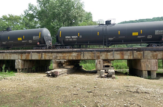 This bridge needed emergency shoring up and was replaced last summer. Another example of bridges in disrepair. (There are many more old bridges in various stages of disrepair south of La Crosse.)