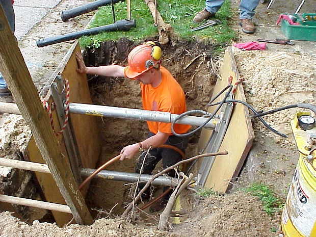 A lead-service water utility pipe in Madison is replaced circa 2000.