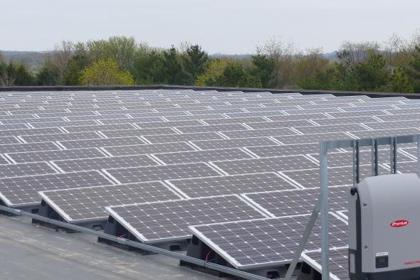 Solar panels on top of a roof