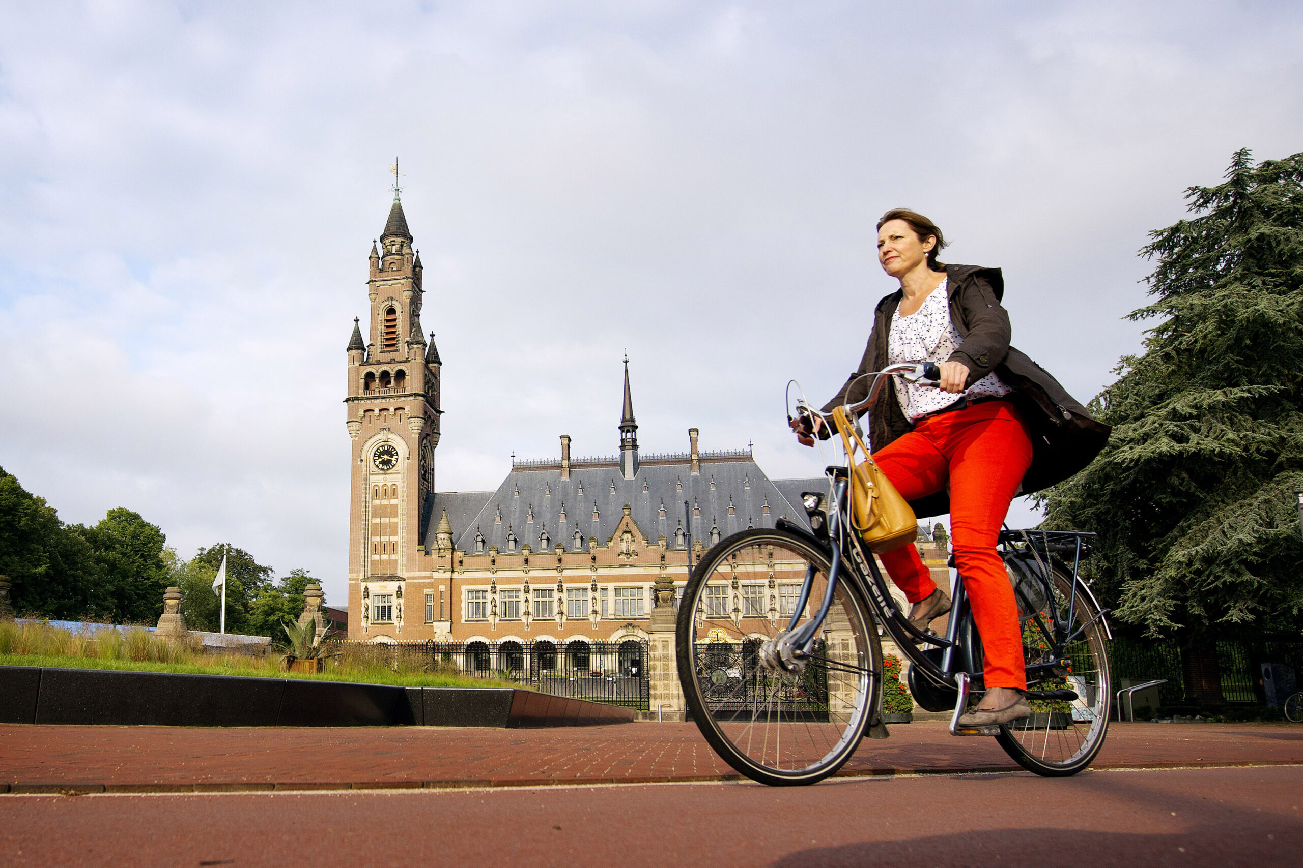 Woman riding a bicycle in the Netherlands