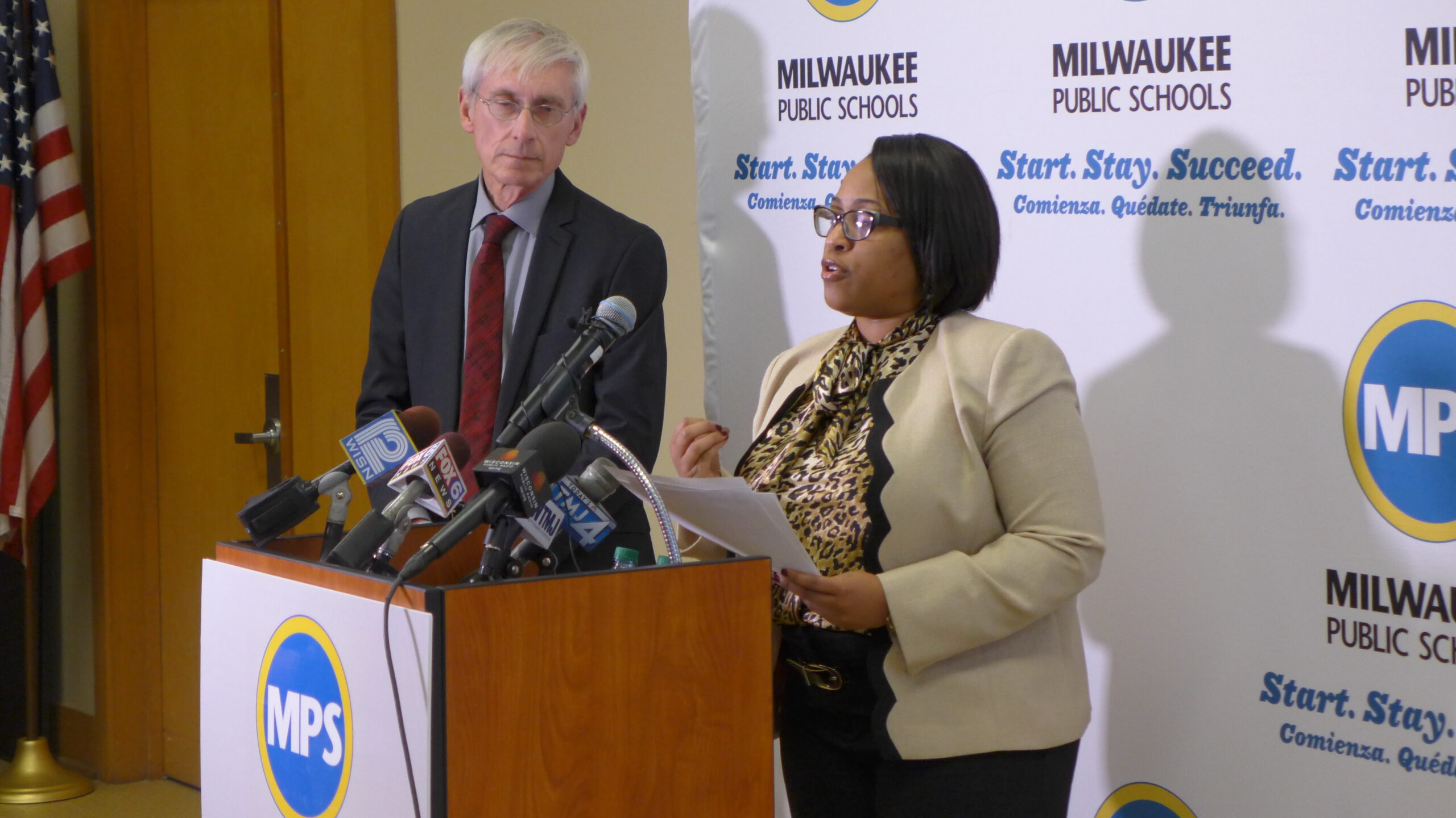 Milwaukee Public Schools Superintendent Darienne Driver and Wisconsin Department of Public Instruction Superintendent Tony Evers