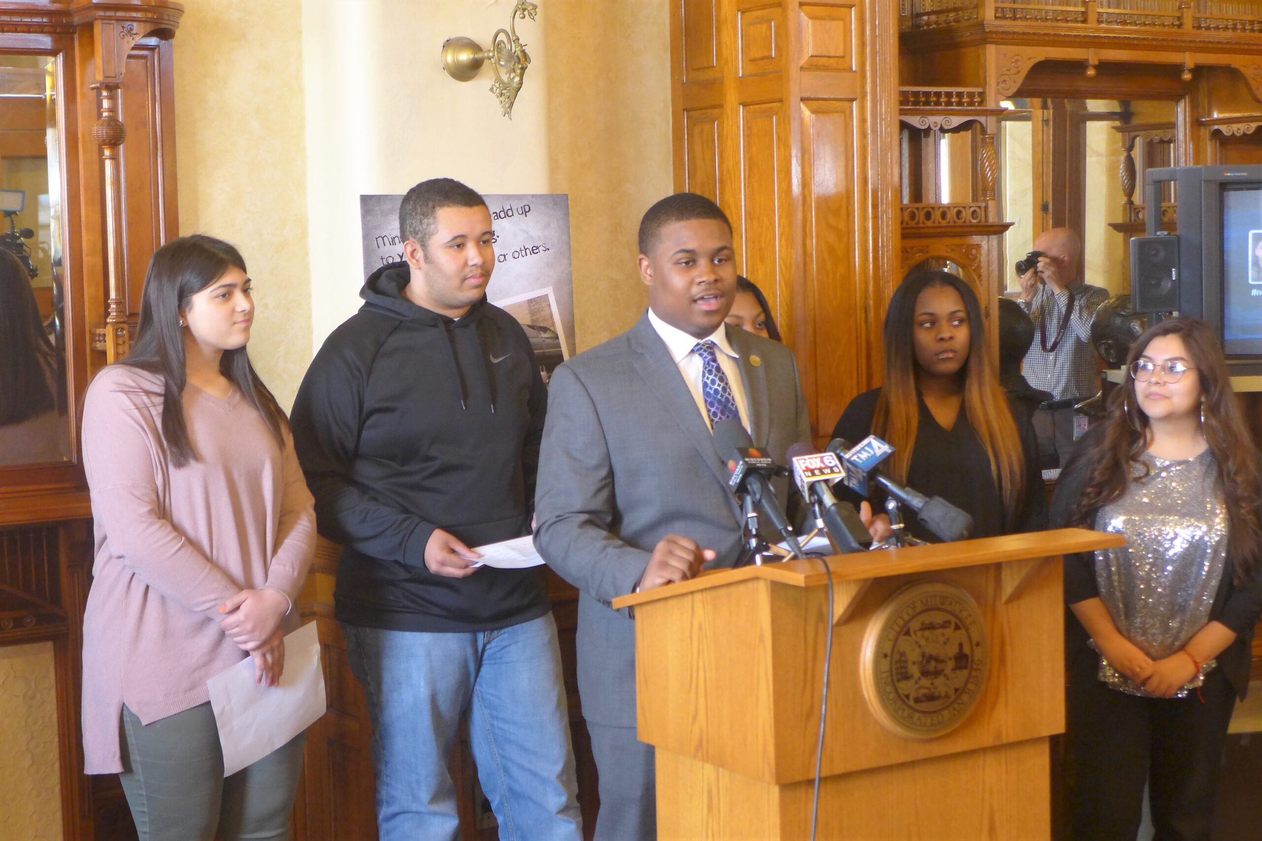 Milwaukee Youth Council President Kalan Haywood, II introduces the No Free Rides Campaign aimed at reducing youth involved carjackings