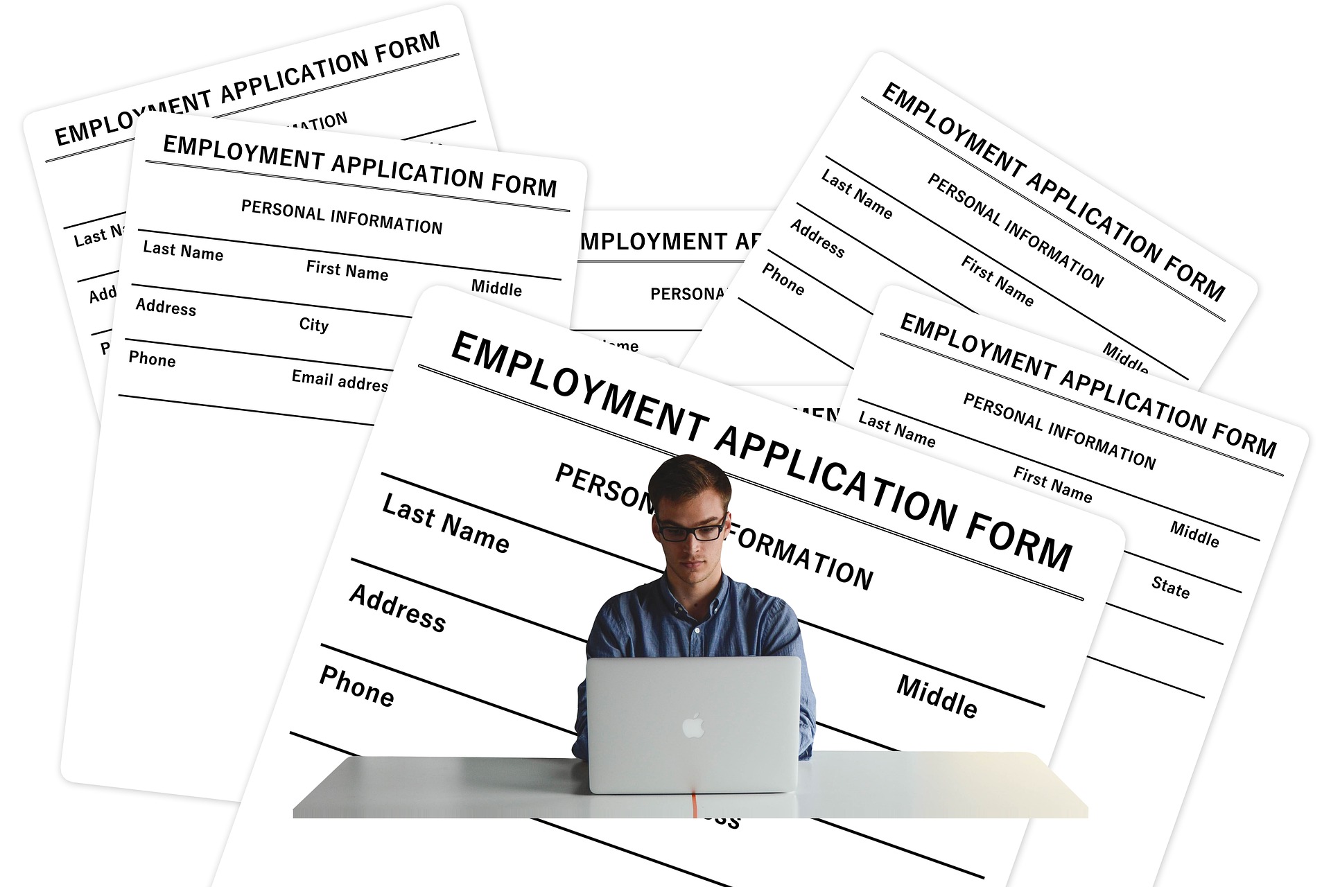 man filling our employment forms
