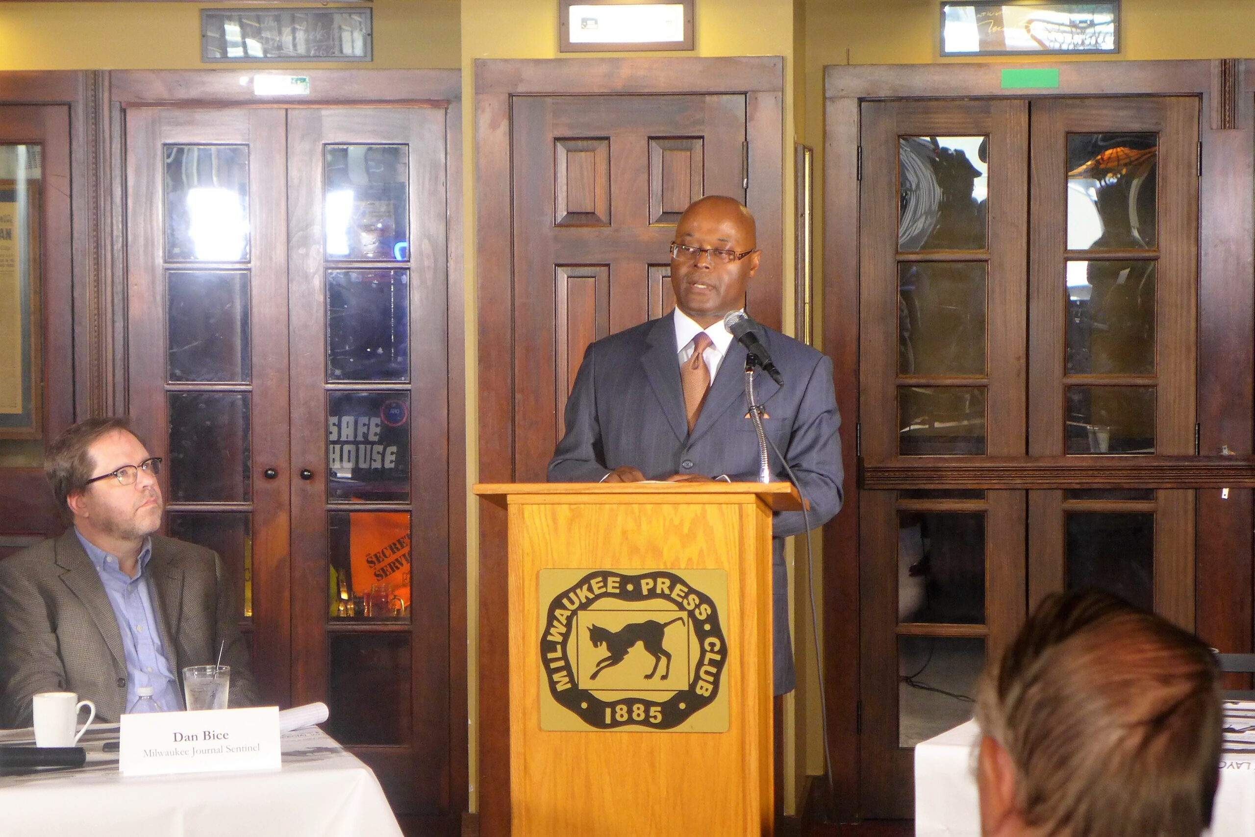 Earnell Lucas answers questions at the Milwaukee Press Club