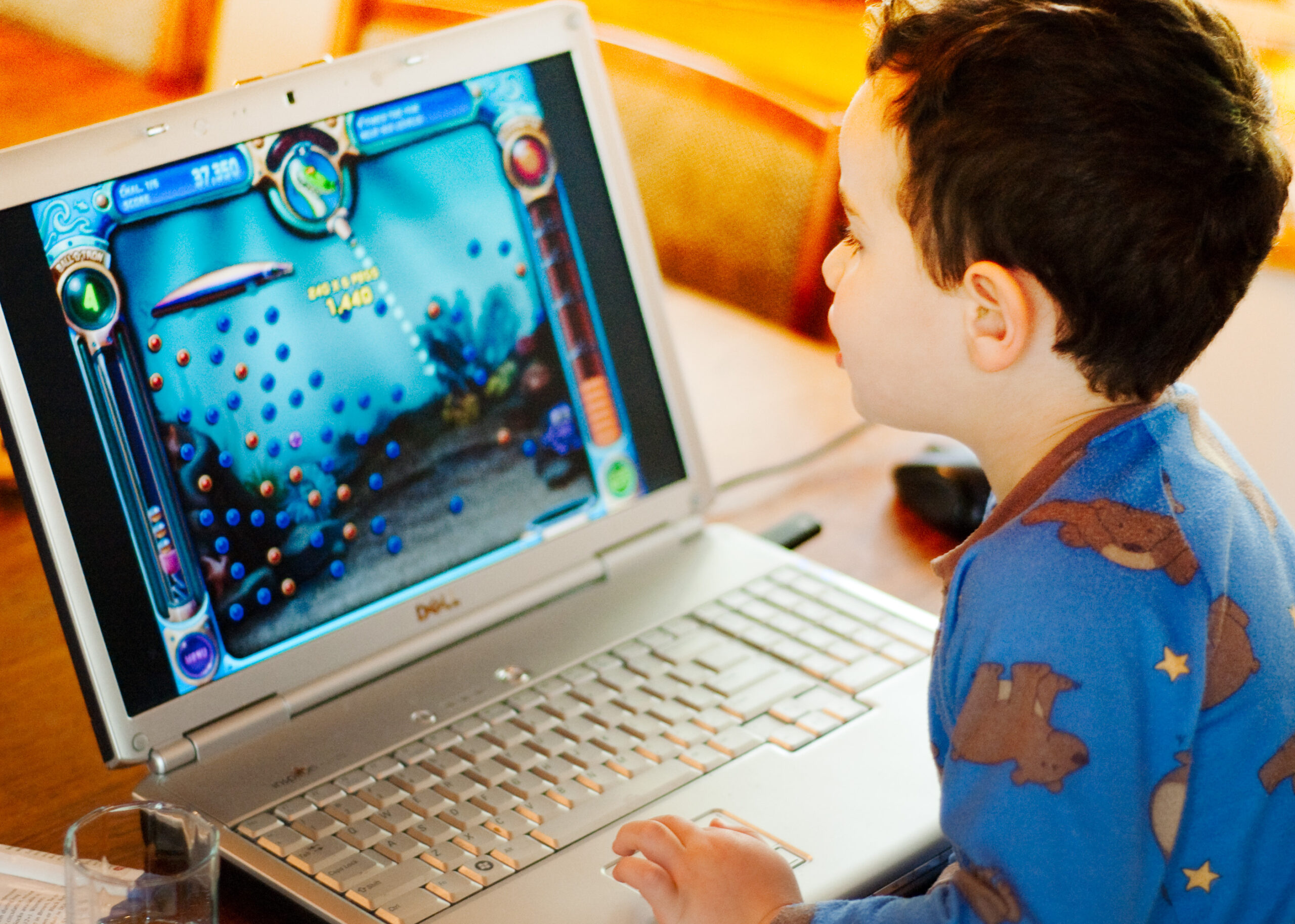 young boy playing computer game