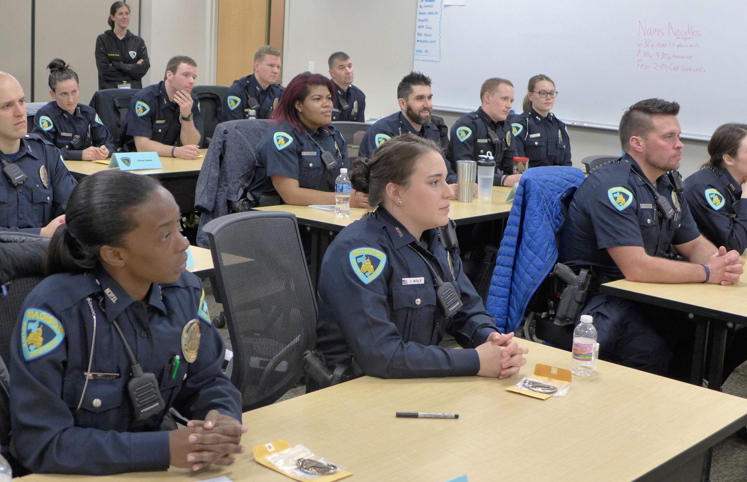 Recruits of the 59th class of the Madison Police Training Academy in the classroom.