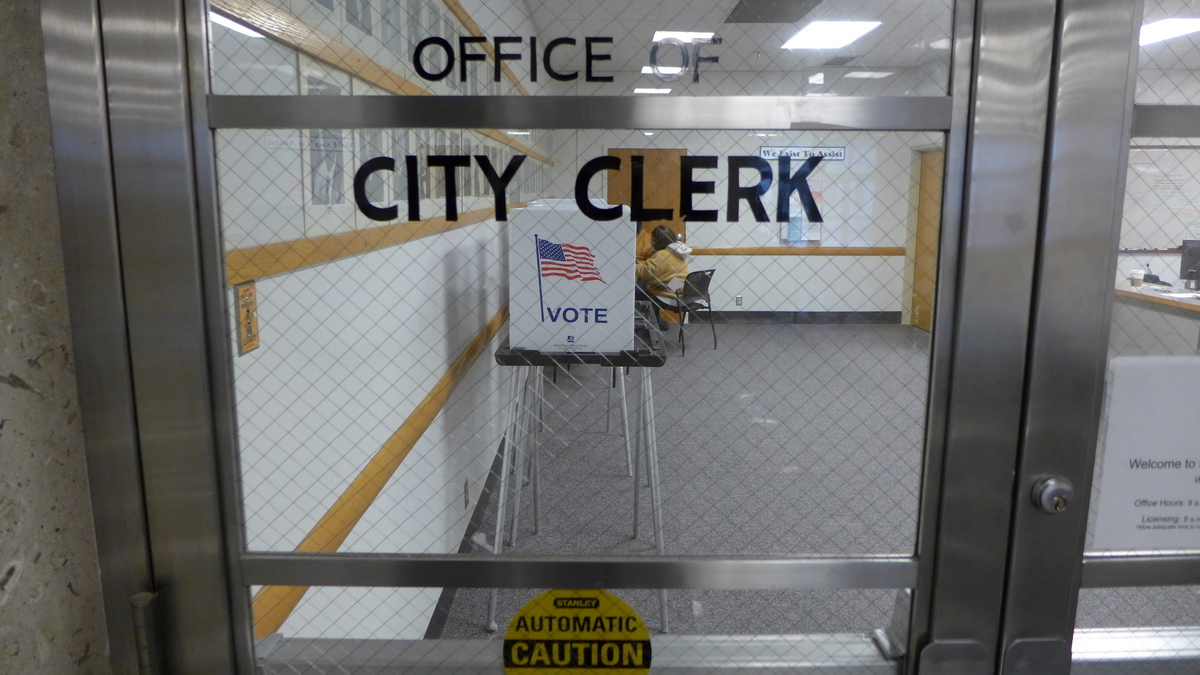 Office of the Madison City Clerk, with voting booths