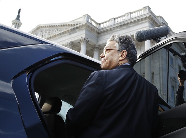 Sen. Al Franken, D-Minn., leaves the Capitol after speaking on the Senate floor, Thursday, Dec. 7, 2017, in Washington. Franken said he will resign from the Senate in coming weeks following a wave of sexual misconduct allegations and a collapse of support