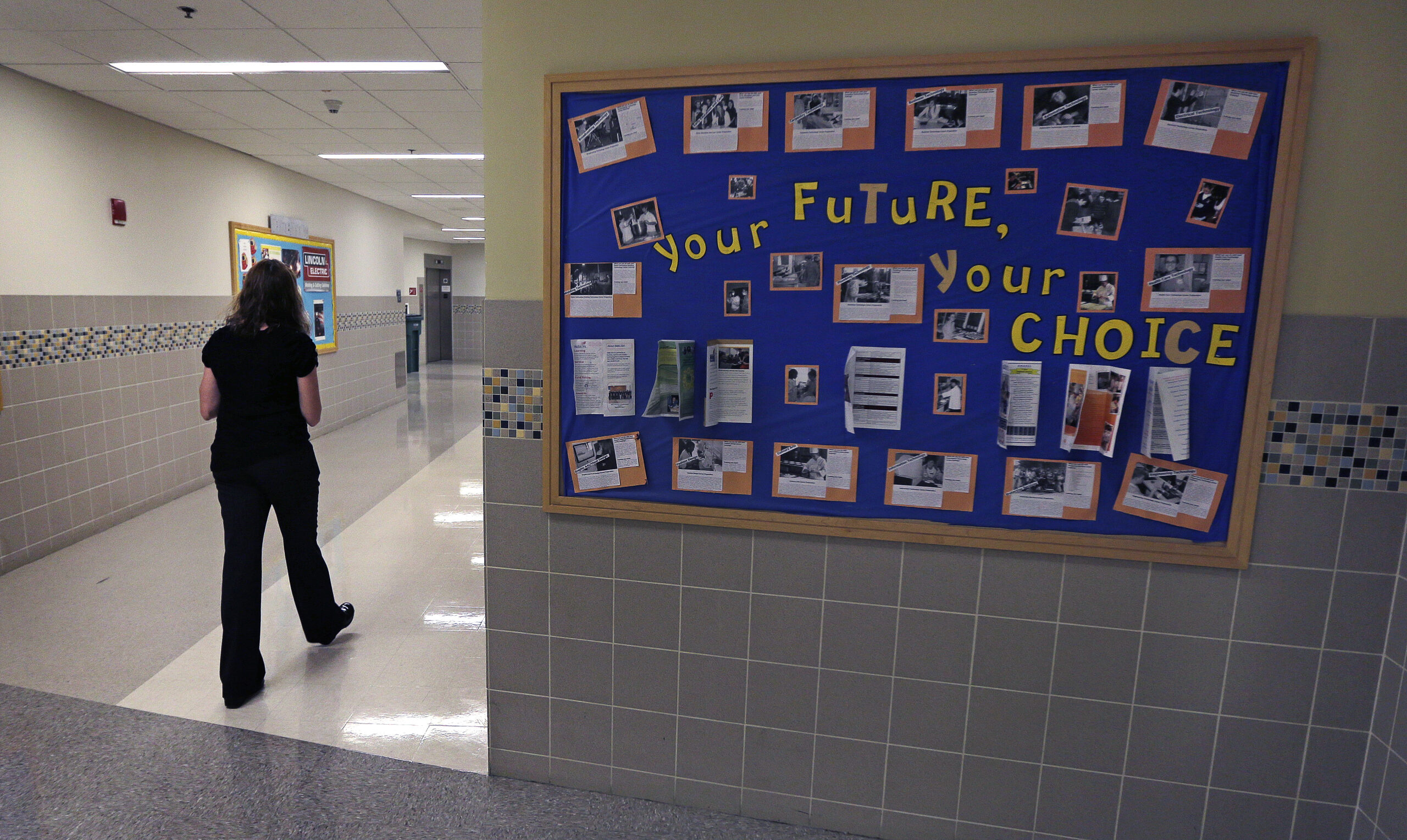 "Your future, your choice" sign in school hallway