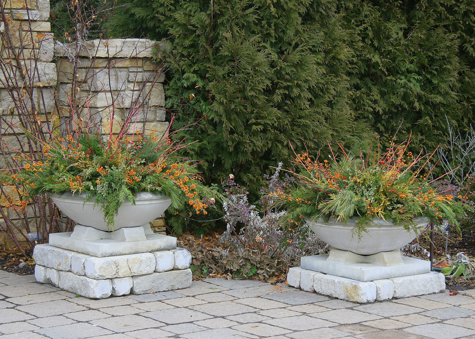 garden containers with boughs