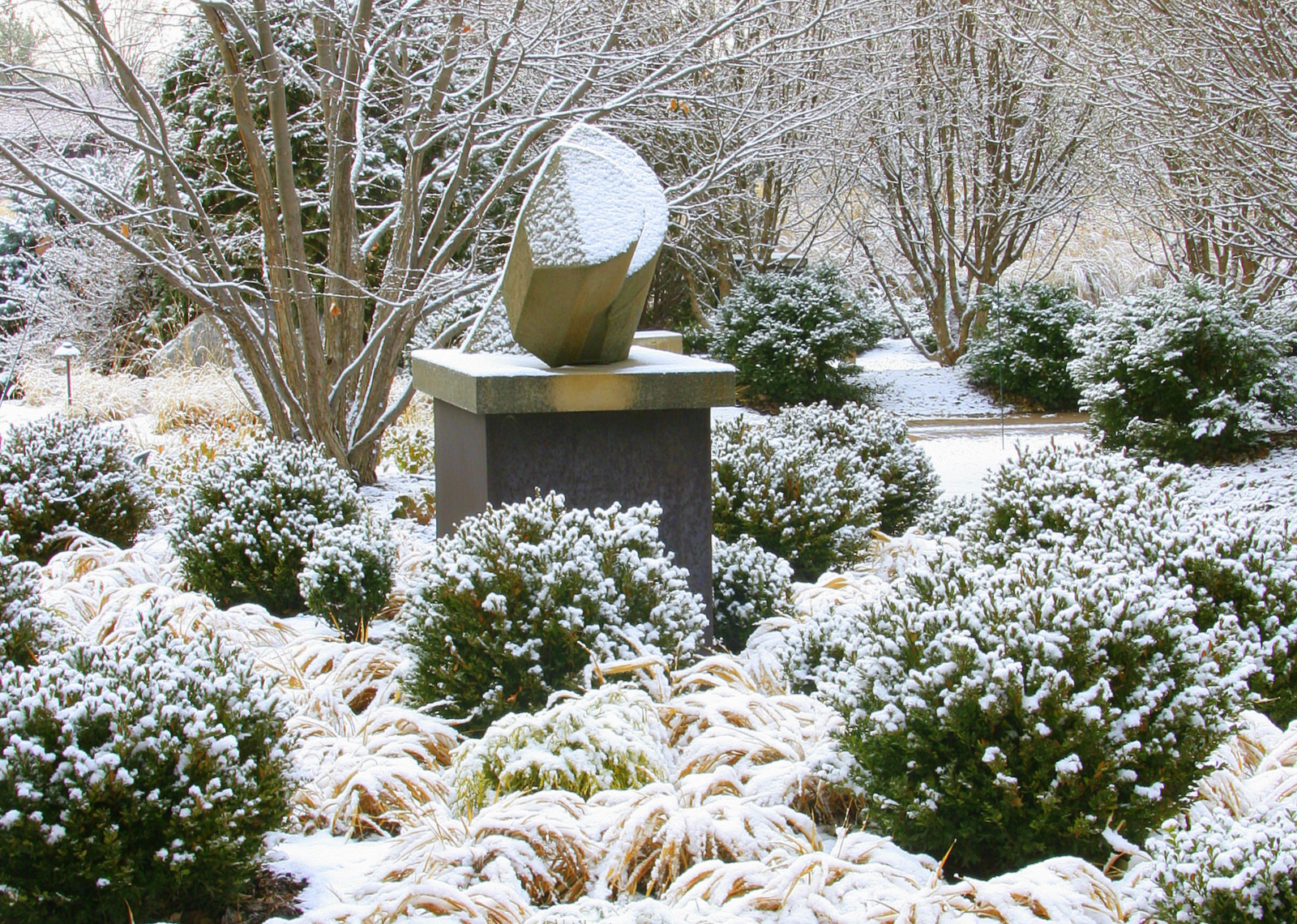 sculpture in garden in winter