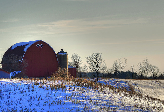 wisconsin farm scene with red barn