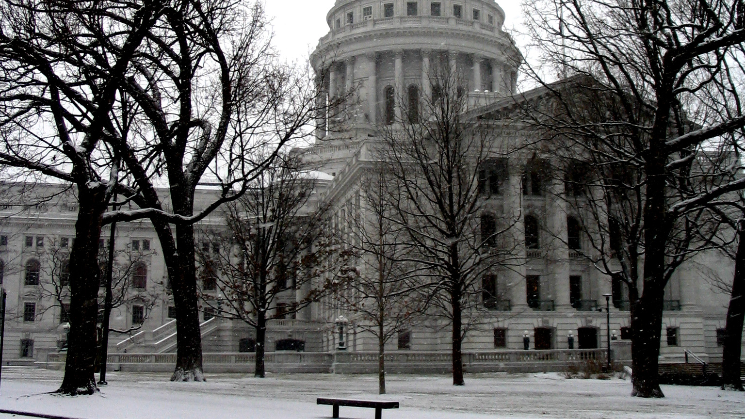 State Capitol building with snow