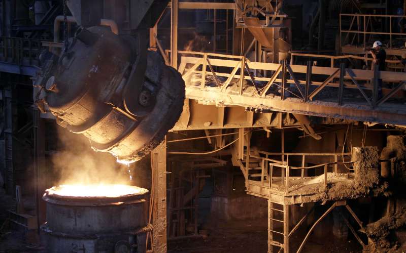 molten steel at a steel mill