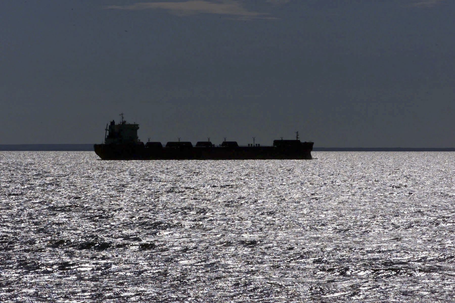 freighter silhouetted in Lake Superior