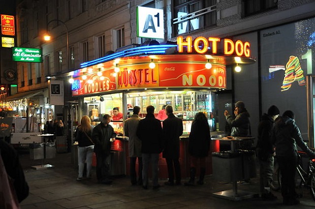 Hot Dog Stand At Night