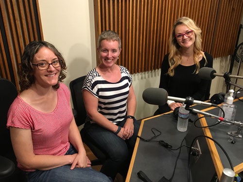 Photo of Jenni Brandon, Laura Medisky and Iva Ugrčić in the WPR studios