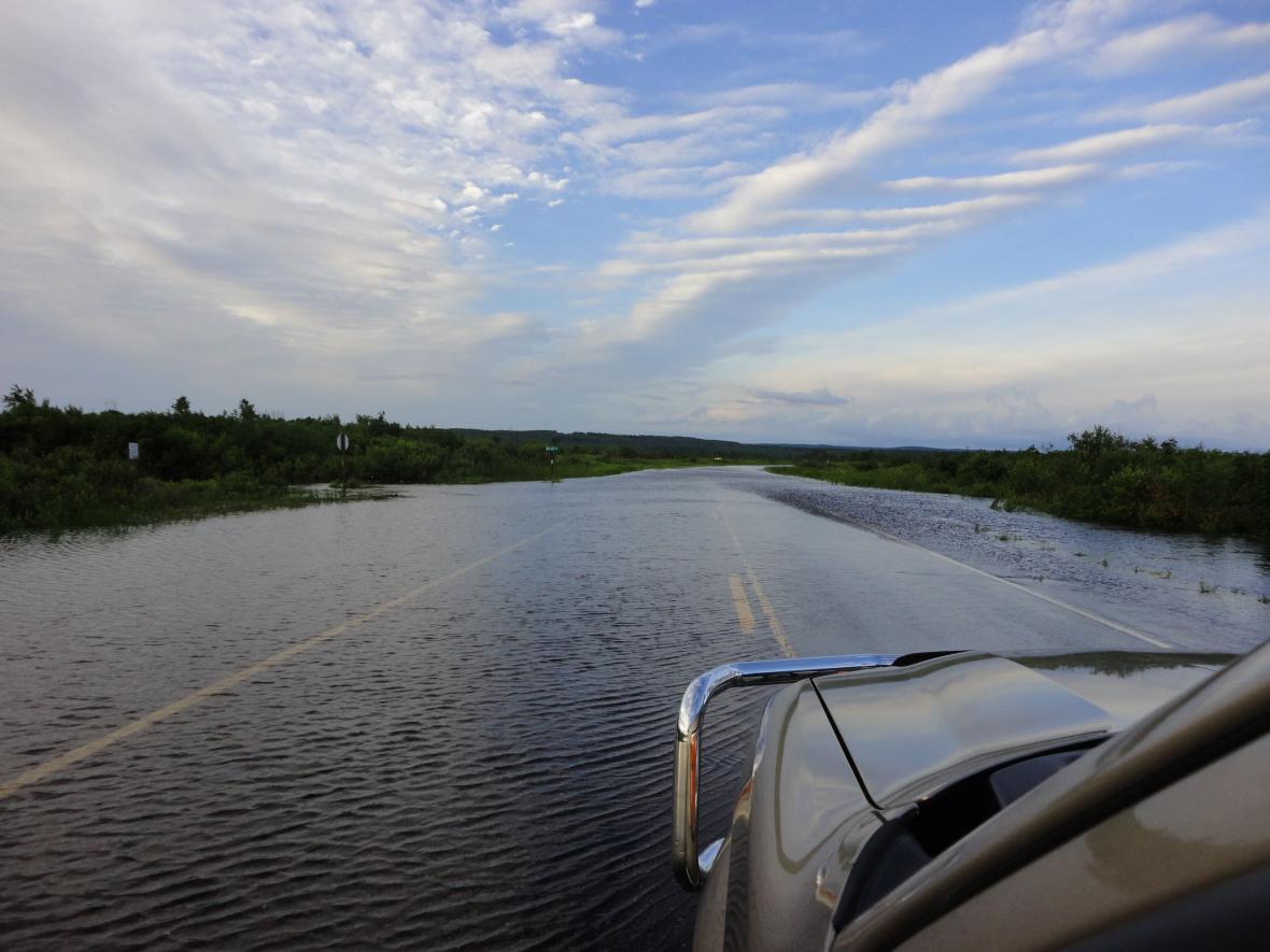 Flooding on Highway 63 by Bibon Swamp