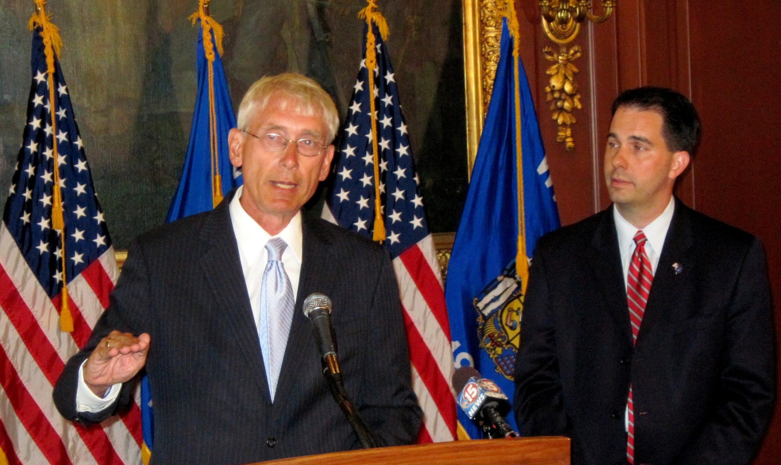 State Superintendent of Public Instruction Tony Evers and Gov. Scott Walker