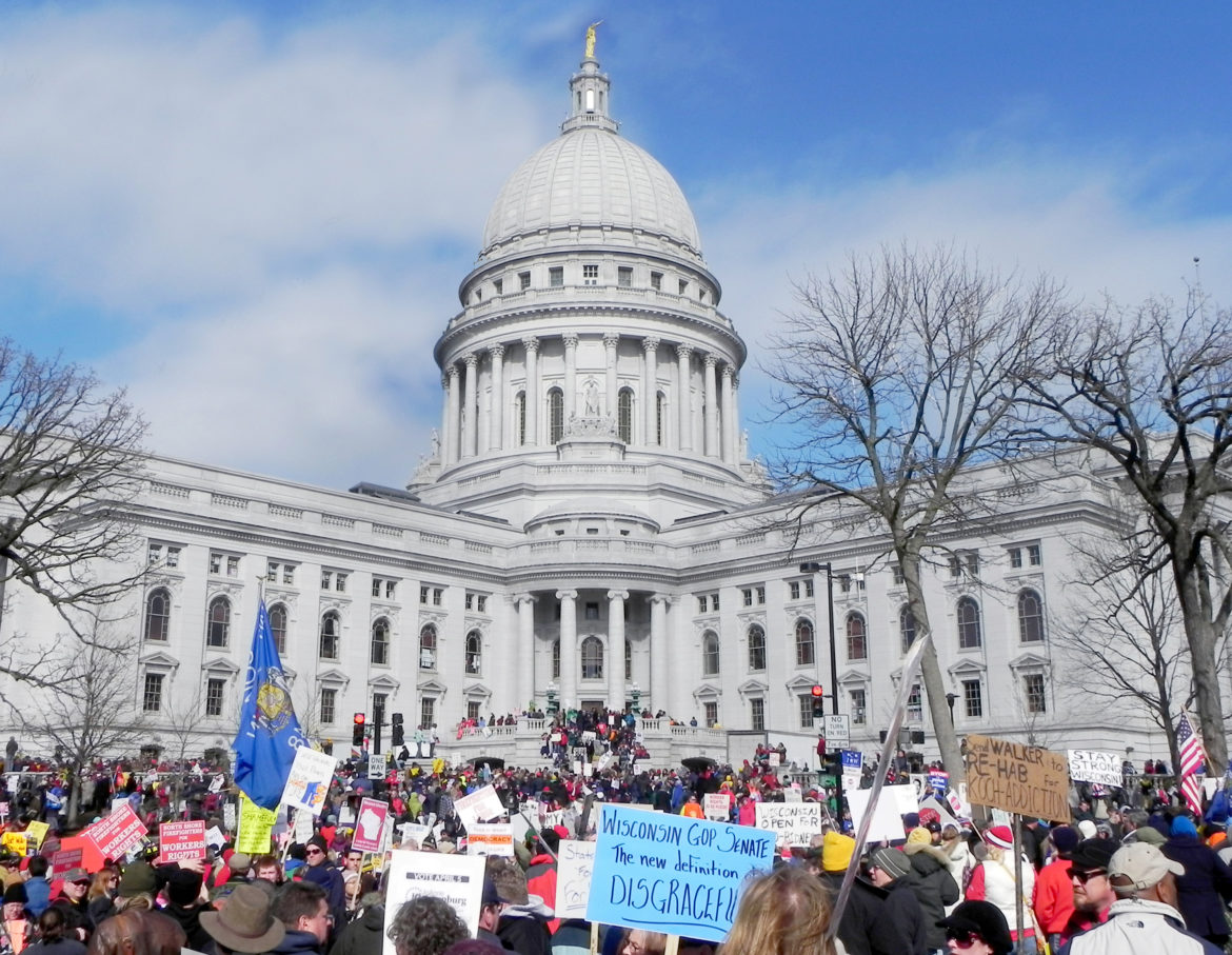 Protestors at Wisconsin's state capitol after Act 10 was passed