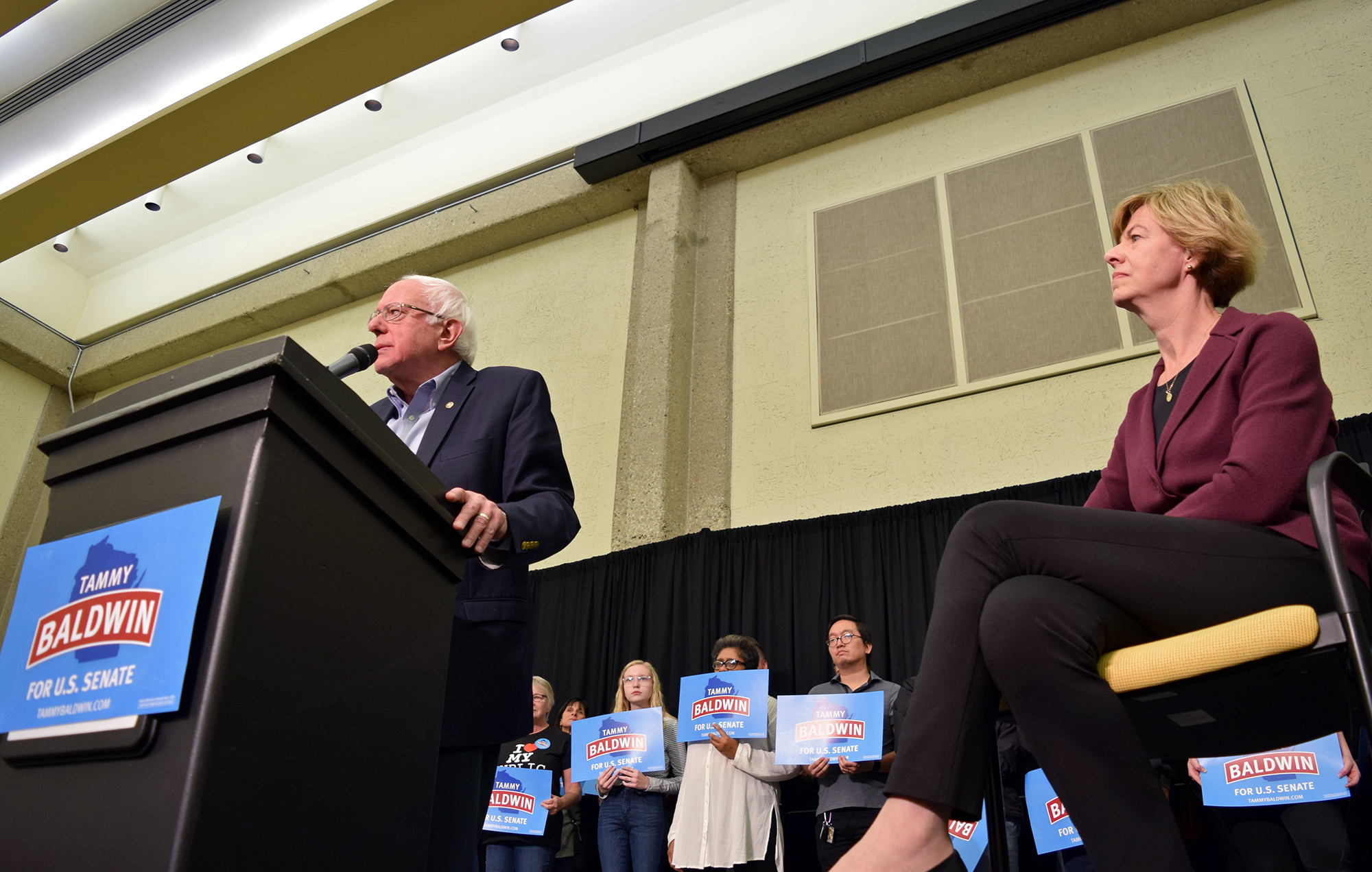 U.S. Sen. Bernie Sanders of Vermont campaigns for U.S. Sen. Tammy Baldwin