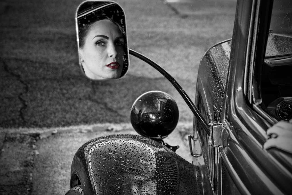 film noir woman in car