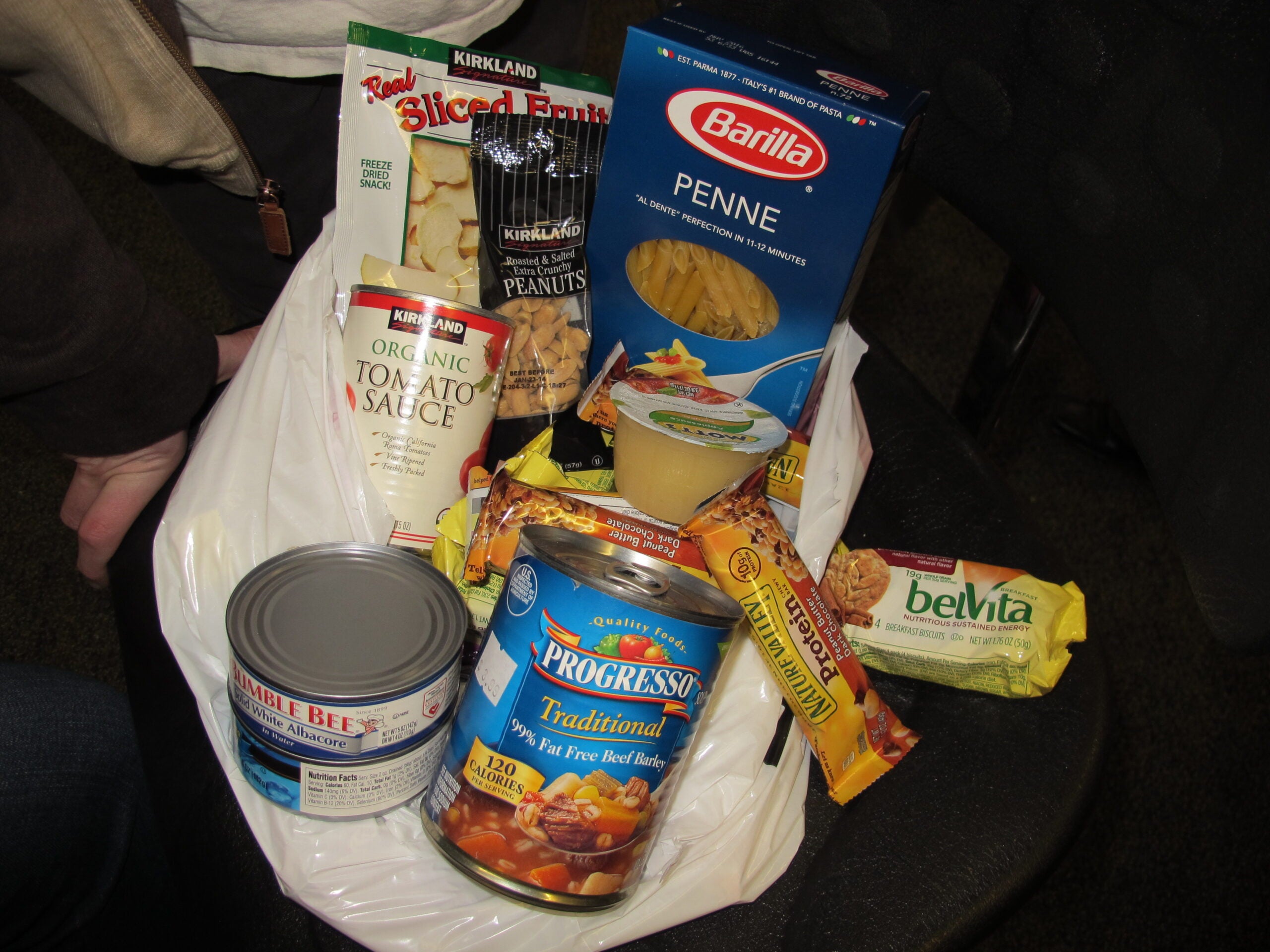 bag of food given out at the college's recently opened food pantry