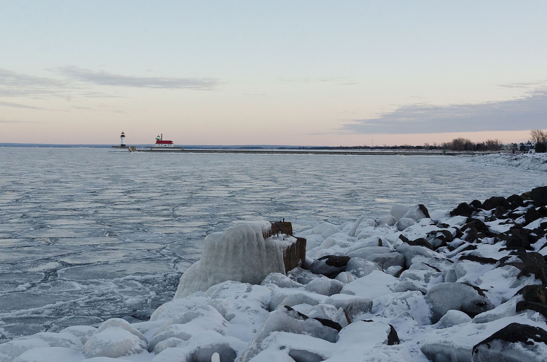Lake Superior, winter, ice, Duluth Harbor