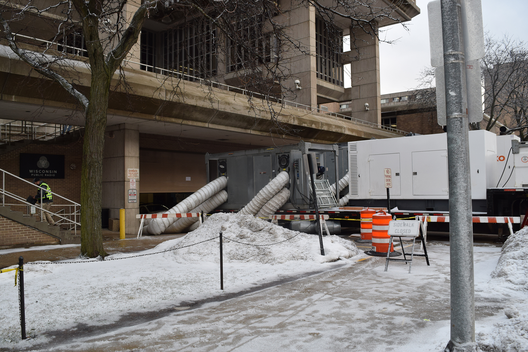 Remediation efforts take place at Vilas Hall on the UW-Madison campus
