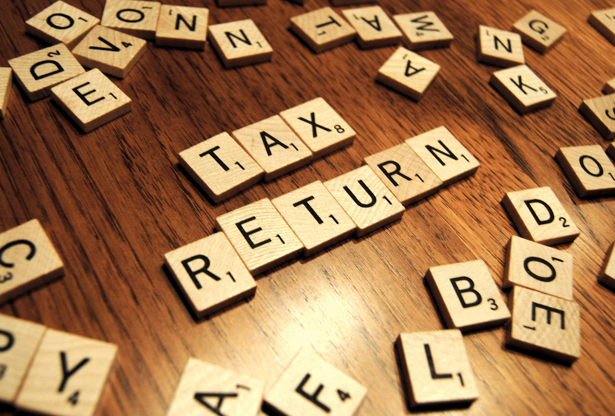 Scrabble tiles spelling tax return