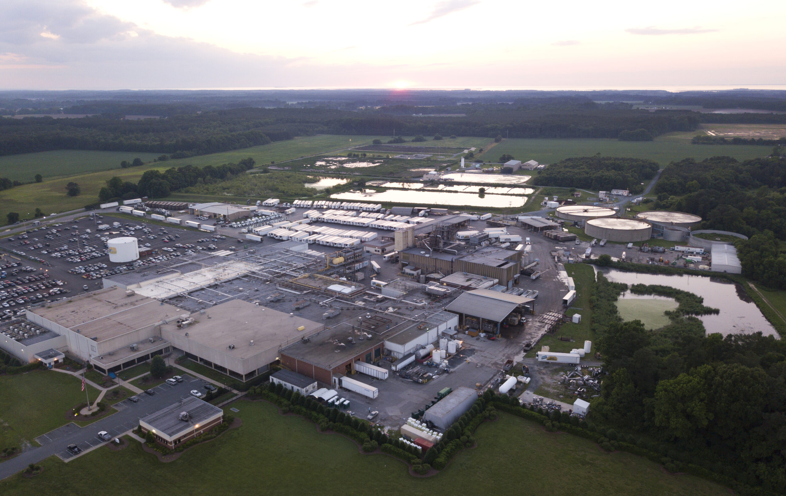 This aerial images shows the Purdue chicken processing facility in Accomack, Va., Monday, June 4, 2018. (Steve Helber/AP Photo)