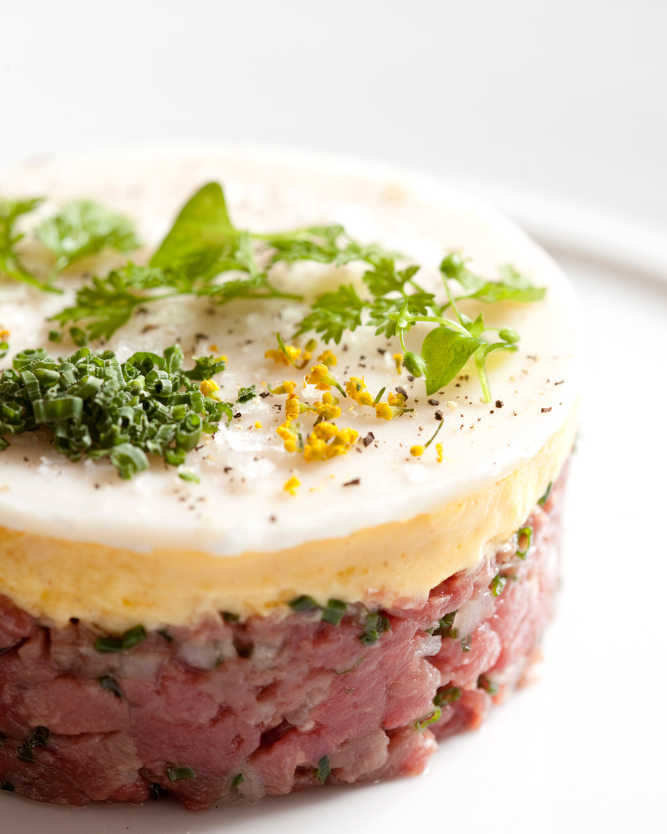 Beef tartare with deviled egg mousse