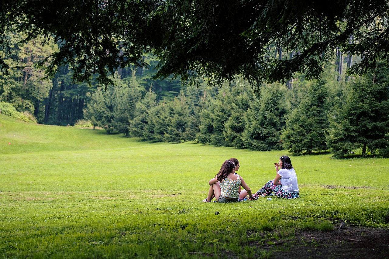teenage girls having a picnic in field